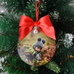 Pallina di Natale in plexiglass personalizzata con foto, fiocco e campanellino - immagine 3